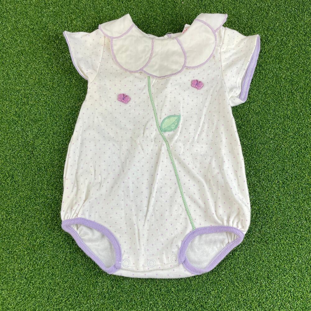 Vintage Buster Brown Purple Pin Dots Butterfly Applique Romper 6-9Mos